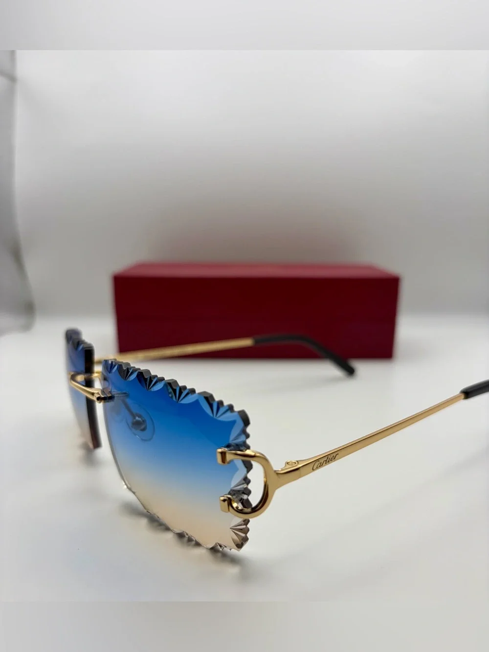 Cartier Blue Gradient Rimless Sunglasses - Gold Frame